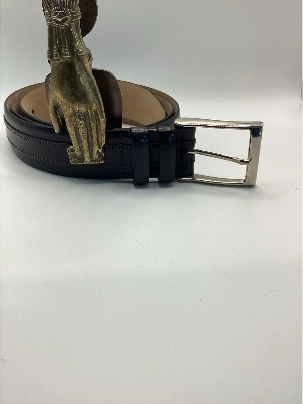 MEZLAN Mens Leather Stitched Dress Belt Black 9388/35 Size 40 Made in Spain